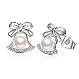 J.Rosée Earring With 925 Sterling Silver And White Freshwater Cultured Pearl Love Heart Stud Earrings/Cubic Zirconia Small Hinged Hoop Earrings (Pearl Earring)