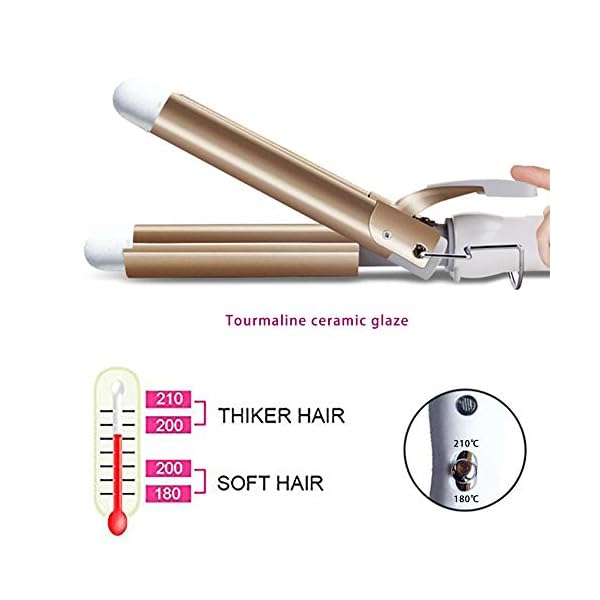 CreBeau-3-Barrel-Hair-Curler-25-mm-Hair-Waver-Curling-Iron-Wand-Adjustable-Temperature-with-Two-Gear-Temperature-Control-for-BeachyFrizz-Free-Waves-for-Women-Gold CreBeau 3 Barrel Hair Curler, 25 mm Hair Waver Curling Iron Wand Adjustable Temperature with Two Gear Temperature…