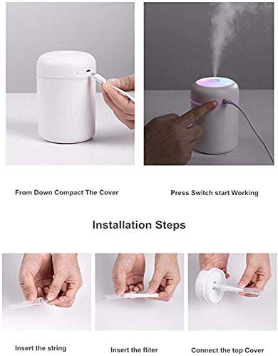 YALANK USB Cool Mist Humidifier, 300ml Portable Mini Humidifier with Colored LED Night Light, Personal Desktop Humidifier for Baby Bedroom Travel Office Home, Auto Shut-Off, Super Quiet