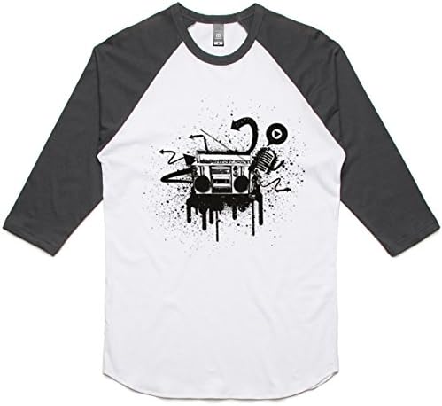 theIndie Boombox Graffiti (Black) 3/4-Sleeve Raglan Baseball T-Shirt, White / Charcoal, XL