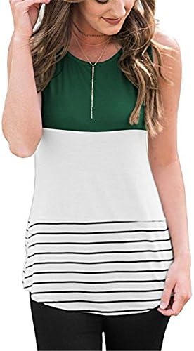 Womens Summer Tops Casual Color Block Sleeveless T-shirt Tees Blouse