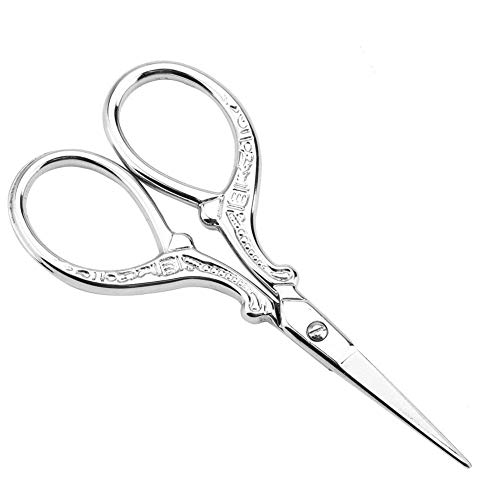 Vintage Stainless Steel Embroidery Scissors, 3.5in, Antique Style, for Sewing Needlework Craft Art, Polished Finish