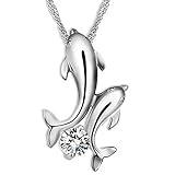 Summerford Cute Dolphin Sterling Silver Pendant Necklace with Clear Crystal