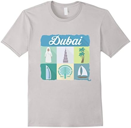 Mens Dubai City Lover T-Shirt Visit Dubai Symbols Travel Tour Tee 3XL Silver