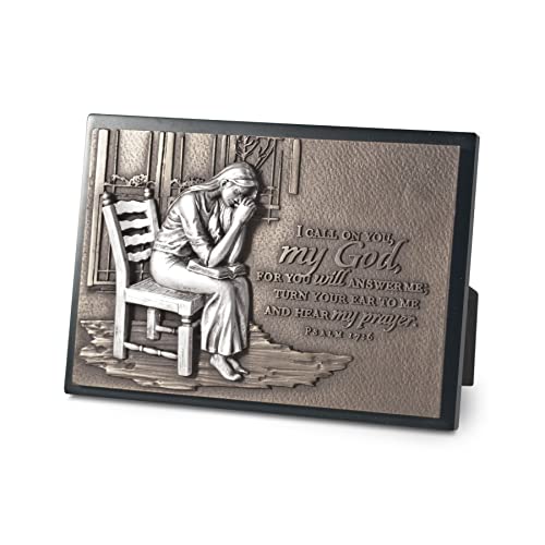Lighthouse Christian Products Call On You Hammered Bronze Tone 6.5 x 4.5 Inch Cast Stone Sculpture Plaque Praying Woman
