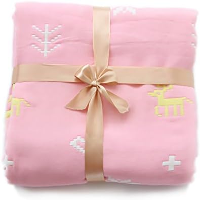 Baby Gauze Bath Towel Soft Cotton 6 Layer Gauze,Baby Towel Quilt Toddler Blankets Carpet,Baby Towel Wipes,Baby Sheets 43.3" x 43.3"(110cm x 110cm) (Snowflake Deer Pink)