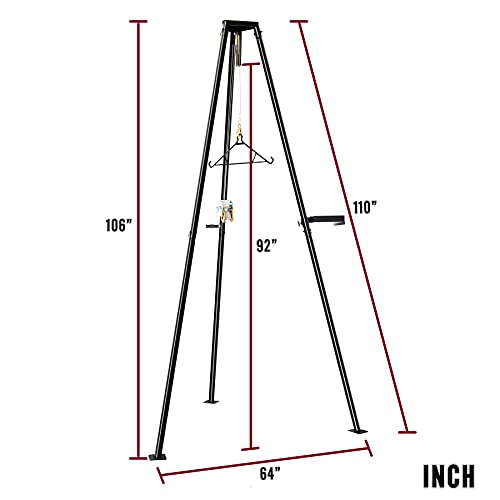 KNINE OUTDOORS Tripod Game Hoist with 500lb Capacity Deer Hanger and