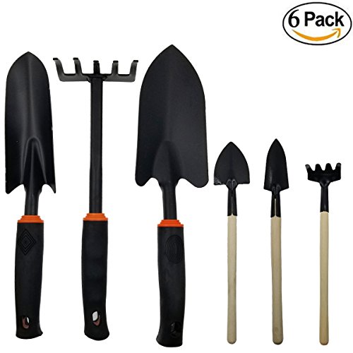 SACKORANGE 6 Piece Garden Tools Set Trowel,Weeding Harrow and Spade