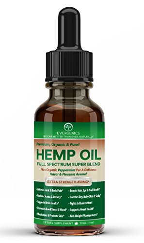 Evergenics Organic Hemp Oil. Promotes Overall Health, Pain-Relief, Good Sleep and Relaxation. Extra Strength 450MG Full Spectrum Blend. Great for Skin and Hair. Natural Peppermint Flavor.