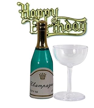 Happy Birthday Champagne Bottle With Glass Cake Decoration Amazon
