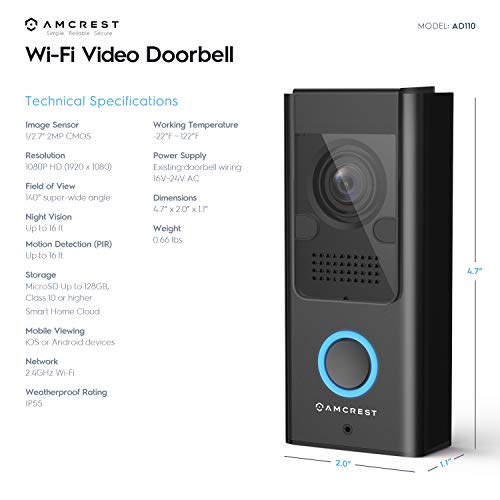 Amcrest 1080P Video Doorbell Camera Pro, Outdoor Smart Home 2.4GHz