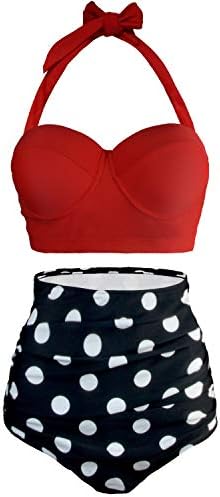 UPhitnis Women's Bikini Set Vintage Polka Dot High Waisted Bikini Swimming Costume Backless Swimsuit Bathing Suit