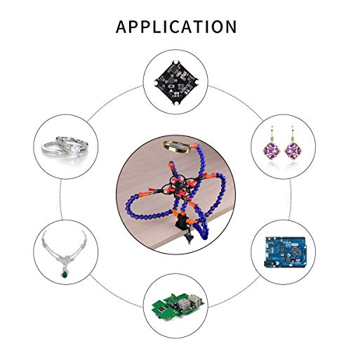 Flexible Helping Hands, Third Hand, Soldering Station Iron Accessory Kit, 1.96 Inch Pinch Clip, Four Flexible Helping Hands with 3X Magnifying Glass) (Flexible Helping Hands)