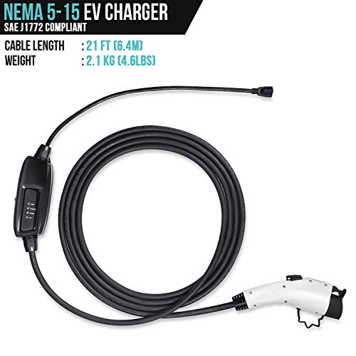 Lectron 120V/240V 16 Amp Level 2 EV Charger with 21ft Extension Cord J1772 Cable & Nema 5-15 Plug