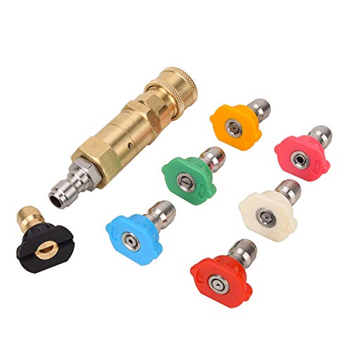 Febrytold Quick Connecting Pivoting Coupler for Pressure Washer Nozzle,with 7 Spray Nozzle Tips ，Brass Pressure Washer Accessories 3600 PSI 8-Pack - Thumbnail 2