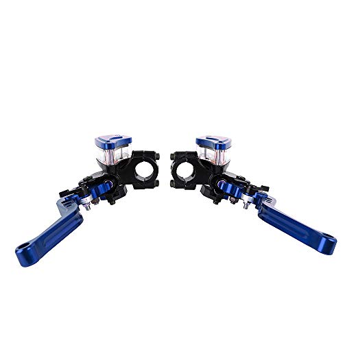 Aluminum 7/8" 22mm Motorcycle Dual Pump Hydraulic Handles Brake Clutch Levers Cylinder Master Reservoir Set For Ducati For Suzuki For Street Bike (Blue) - Thumbnail 4