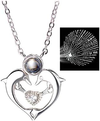 NONGFUGE Love Heart Necklace for Women 100 Languages I Love You Memory Necklace