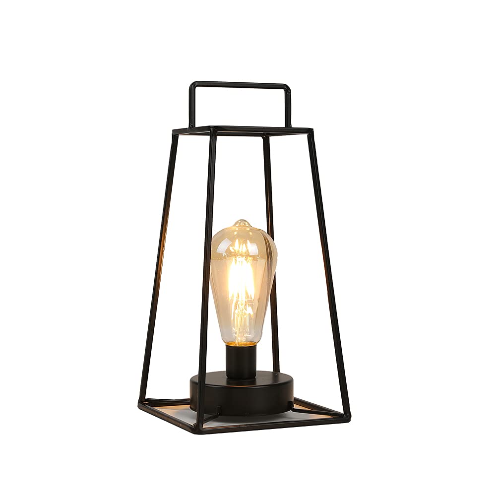 JHY DESIGN Retrostyle Geometric Table Lamp 30cm Highsimple Iron Art Cordless Light Battery Operated Lantern Cage Wireless Lighting with 6-Hours Timer for Balcony Wedding Indoor Outdoor(Tall, Black)