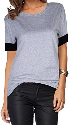 Leadingstar Womens Casual Round Collar Spliced Short Sleeve T-Shirt Blouse Tops