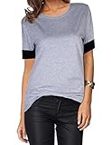 Leadingstar Womens Casual Spliced Short Sleeve T-Shirt Blouse Tops-Grey M