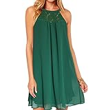 vanberfia Women's Sleeveless Lace Patchwork Loose Casual Mini Chiffon Dress (M, 6225)