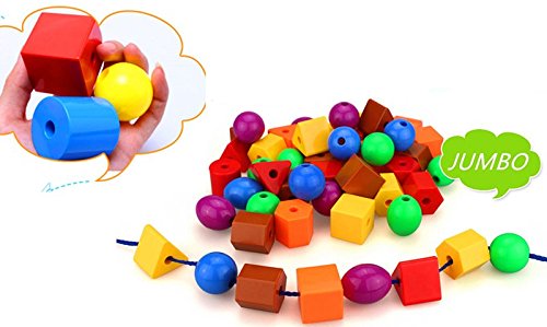 JUMBO PRIMARY STRINGING BEAD SET with 30 Biggest Lacing Beads in the Market and 4 Laces ,for Toddlers and Babies, 4 Strings,Occupational Therapy