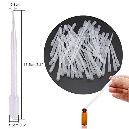 GLE2016 Clear White Plastic Liquid Dropper Pasteur Disposable Graduated Transfer Pipettes Pipetting (3ML(100 Pack))