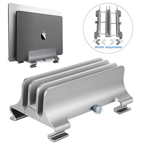 Vertical Laptop Stand [Upgrade Version],Syslux 3 Slots Space-Saving Aluminum Desktop Stand Holder with Adjustable Dock Size,Compatible with All MacBook/Surface/Lenovo/Dell/Gaming Laptops (Silver)