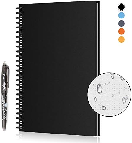 KYSTORE B5 Reusable Smart Erasable Notebook, Wirebound Spiral Notebooks and Journals Hardcover Writing Note Book Executive Heat Erase Dot Grid Paper Wide Ruled Blank 60 Pages with Erasable Pen [Black]