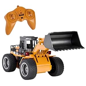 GotechoD Remote Control Construction Toy RC Truck, Alloy Shovel 2.4G RC Vehicle Remote Control Truck Loader RC Bulldozer, 6 Channel 4WD Tractor RC Front Loader for Age 6 Kids Boys Kids Gift