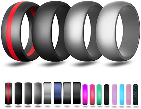 Silicone Wedding Ring For Men,Wedding Bands 4 Rings Pack-8.7 mm wide,Red Line,Black,Darkl Gray,Gray