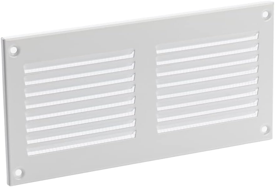 EUROPLAST 200x100mm White Metal Air Vent Grille with Insect Mesh 8x4"