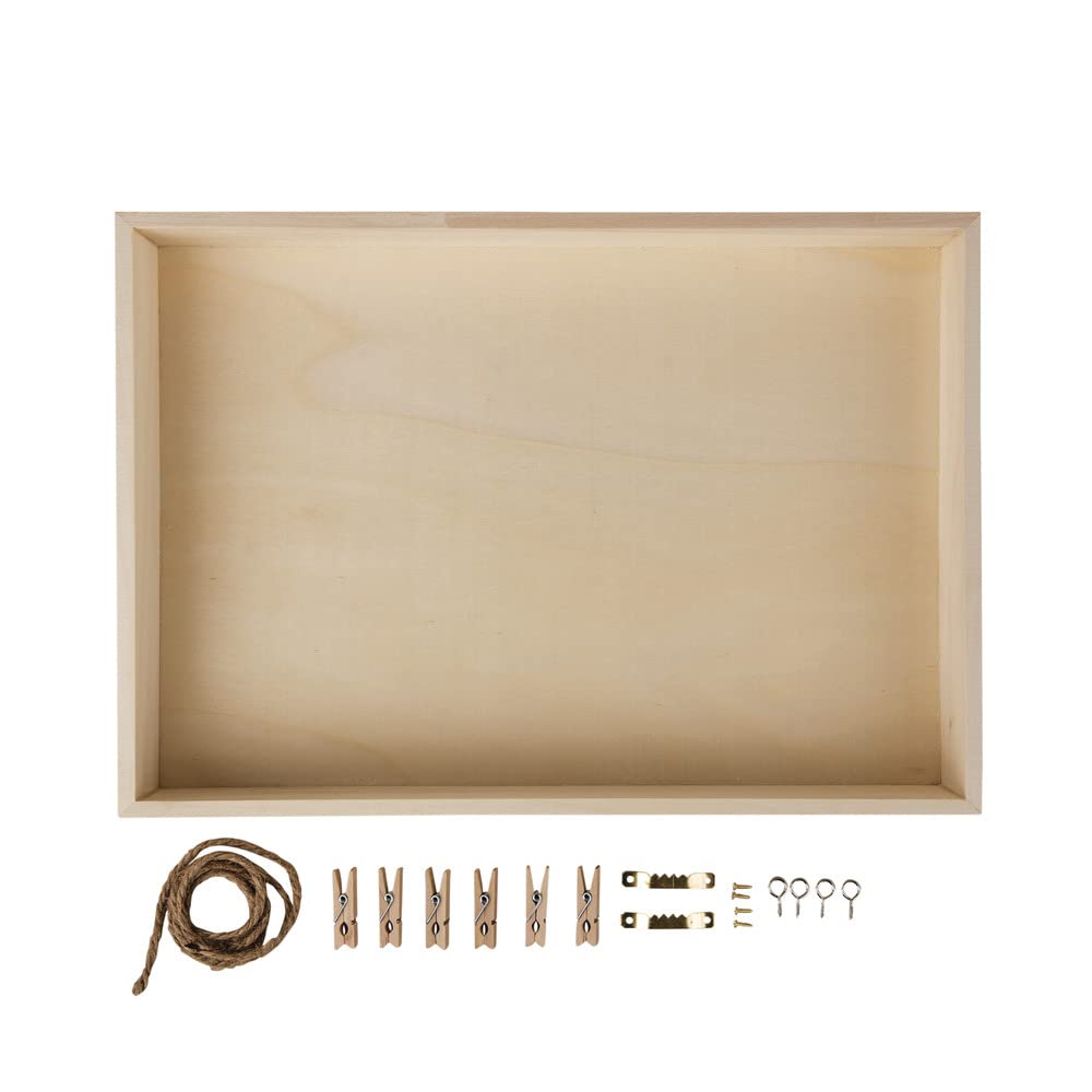 Rayher Wooden Shadow Box Frame for Craft, Display Case, natural wood, 36x25x5cm, rectangle, 62817000