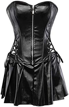 LFFW Zipper Faux Leather Corset Skirt/Basque Women Dress Plus Size