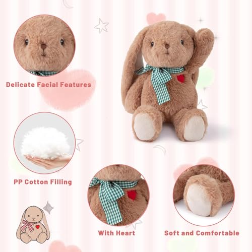 Easter Bunny Stuffed Animals, Rabbit Plush Toys for Girls Boys, Cute Soft Bunny Stuff for Kids Fluffy Hugging Sleeping Gifts, Brown - 25cm