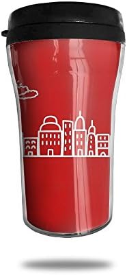 Auh22 Coffee Tumbler Curve Travel Office Mug ABS Cityscape Clouds Sun Red Coffee Cup Insulated Carry Hand Cup