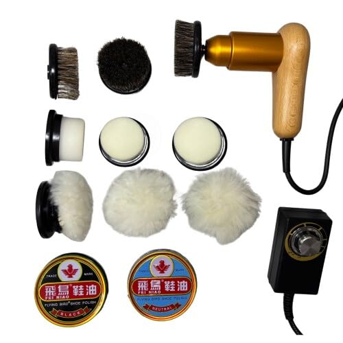 FZ150 Electric Shoe Polisher Buffer Kit with 9 Replaceable Heads - 6-Speed 2500 RPM Leather Shine Tool for Shoes Boots Bags