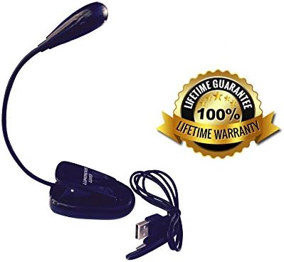 Book Light for Reading in Bed Performing a Task or Hobby - Portable Free Standing &amp; Clip On. For Kindle, Travel, Study, &amp; Kids - 2 LED Brightness Settings - With Sturdy Clamp, Batteries, &amp; USB Cable.