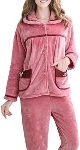 Betusline Women's Winter Soft Warm Flannel Sleepwear Tracksuit Pajamas Set,Pink,6