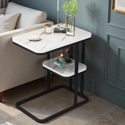C-Shaped End Table for Sofa Bed with Storage Shelf, Space Saving Modern Side Table for Living Room, Bedroom - Nightstand, Sofa Accent Table (Black 1)