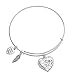 Sterling Silver Rose Husband & Wife Love Heart Feather Dangle Charm Family Adjustable Wire Bangle Bracelet