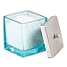mDesign Modern Glass Square Bathroom Vanity Countertop Storage Organizer Canister Jar for Cotton Swabs, Rounds, Balls, Makeup Sponges, Bath Salts - 2 Pack - Blue/Brushed