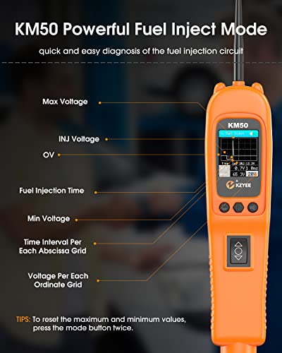 (Upgrade of KM10) KZYEE KM50 Power Circuit Probe Kit - 12V/24V Automotive Circuit Tester with AC/DC Voltage/Resistance/Diode/Frequency/Duty Cycle/Fuel Injection Circuit Detection, Activate Component