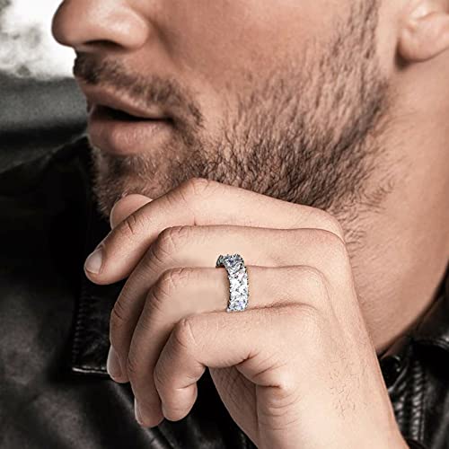 UHIBROS 2Rows Heart Cut Eternity Ring 14K Silver Plated Cubic Zirconia Wide Wedding Band Fashion Rings for Women Men