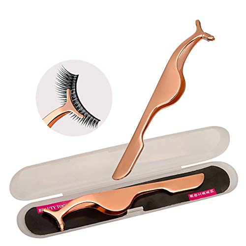 False Eyelashes Applicator Tool - FEITA Professional Falses Eyelash Extension Stainless Steel Clip Remover Tweezer for Lashes Application and Removal - Rose Gold - 1Pc - Thumbnail 3