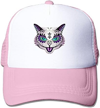 Cat Sugar Skull Tatto Men's Trucker Mesh Hat Baseball Caps Pink