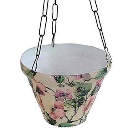 THE GIFT ATTIC Designer Plastic Floral Prints Decoupage Hanging Planter with Chain(9.5*8*5)