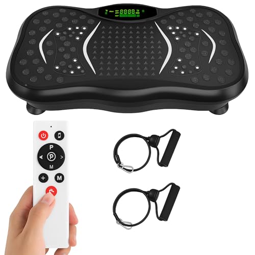 Vibration Plate Exercise Machine for Home Workout, 5 Programme Modes & 99 Speed Levels, Full Body Training Vibration Plate with Resistance Bands, LED Display & Remote Control, 330 lbs Capacity