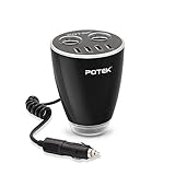 Potek Car Cup Charger with Emergency Escape Safety Hammer 4 USB Ports Cigarette Charger for Android Phones, iPhone, Laptops