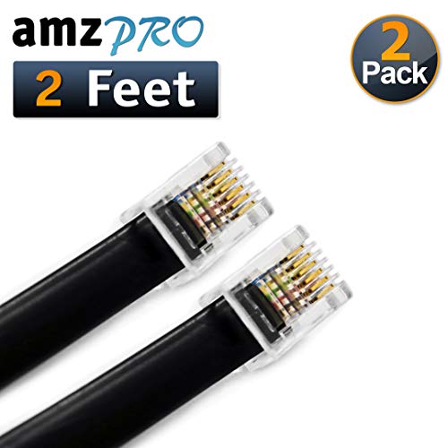 (2 Pack) 2 Feet RJ12 6P6C Data Cable, Male to Male 24" Modular Data Cord (Black - Straight Wiring) - Thumbnail 3